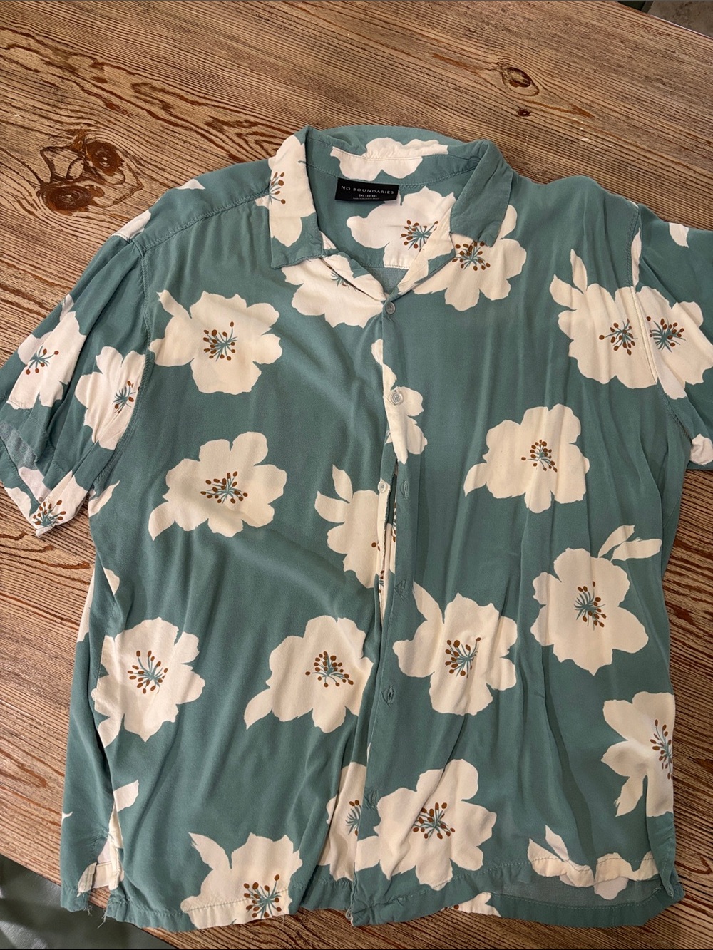 No Boundaries Teal Floral Short-Sleeve Button Shirt
